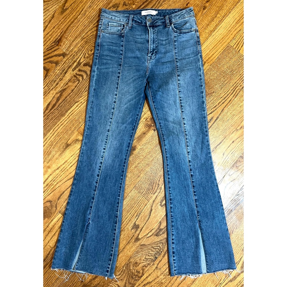 Hidden Jeans Los Angeles High Rise Flare Seam Front‎ Raw Hem Denim Blue Jeans 30